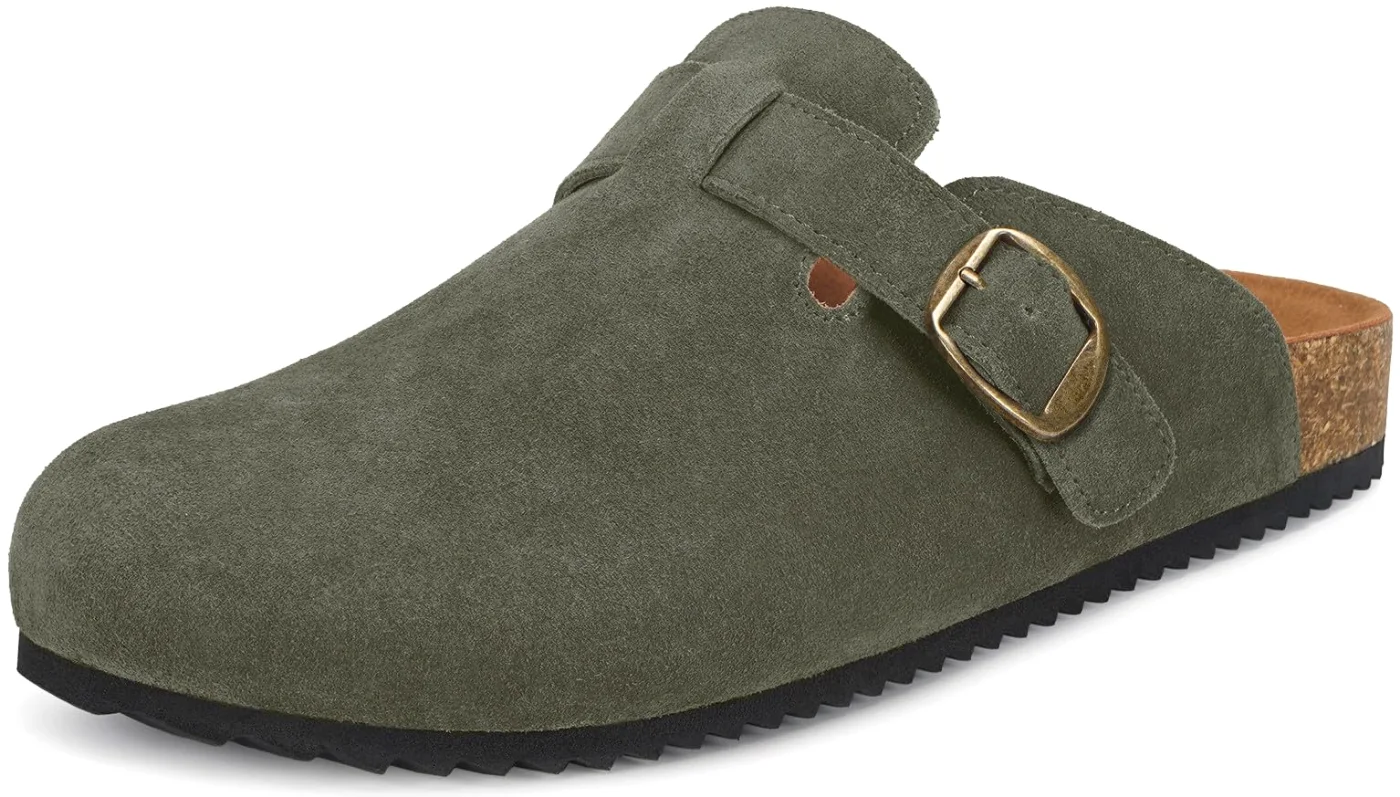 Intini Suede Cork Clog in Army Green