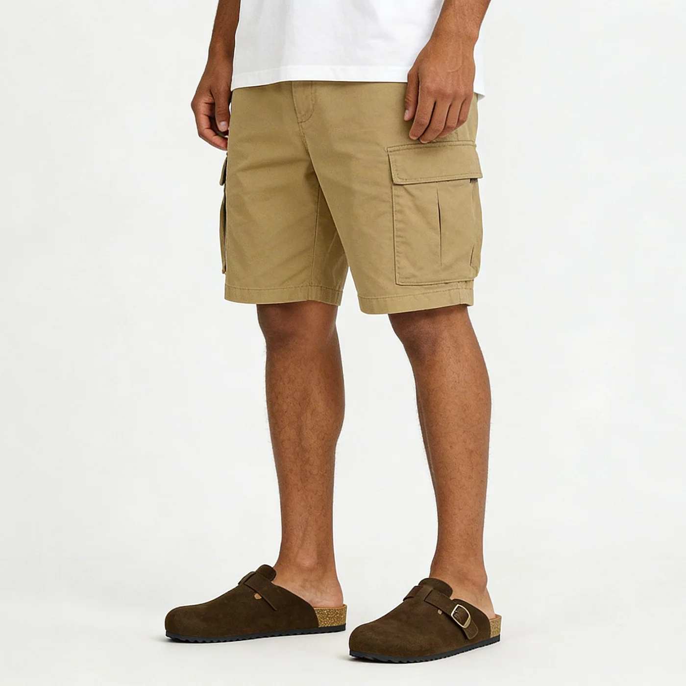 Intini Suede Cork Clog in Coffee, worn