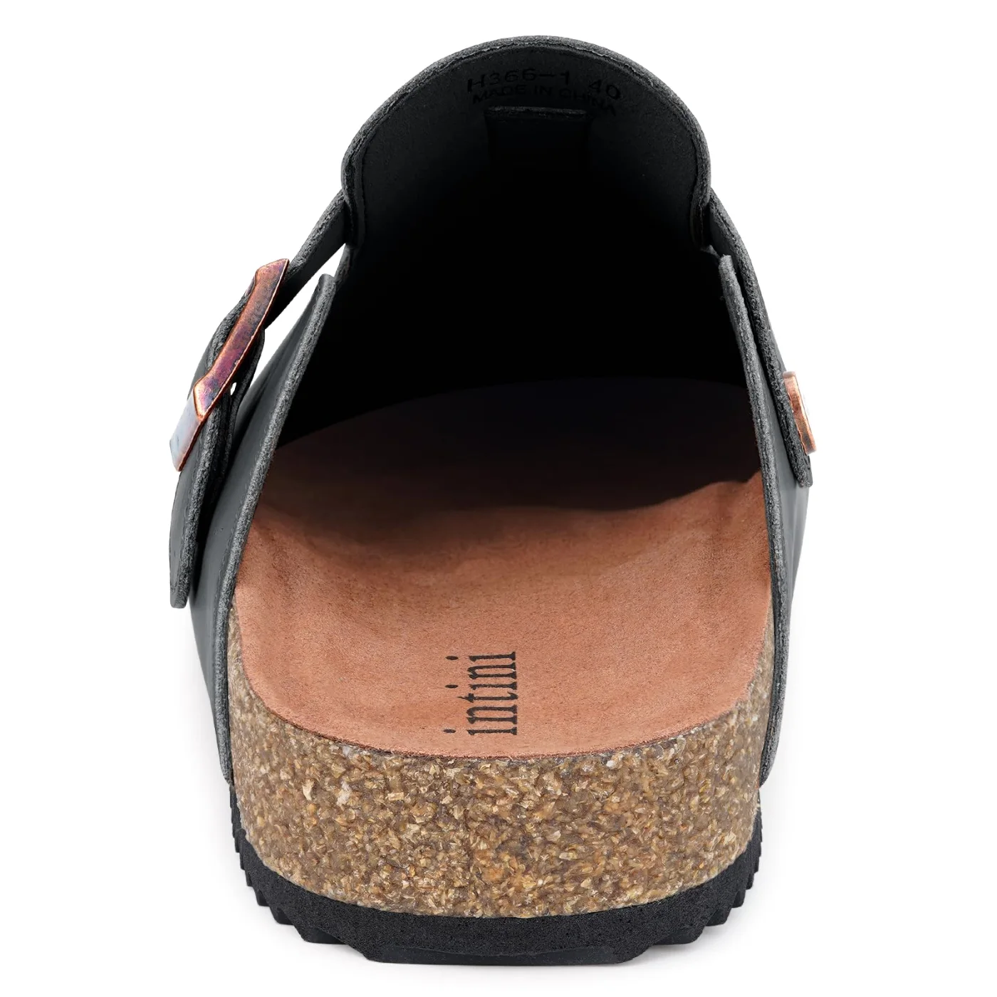 Intini Faux Leather Cork Clog in Grey, worn