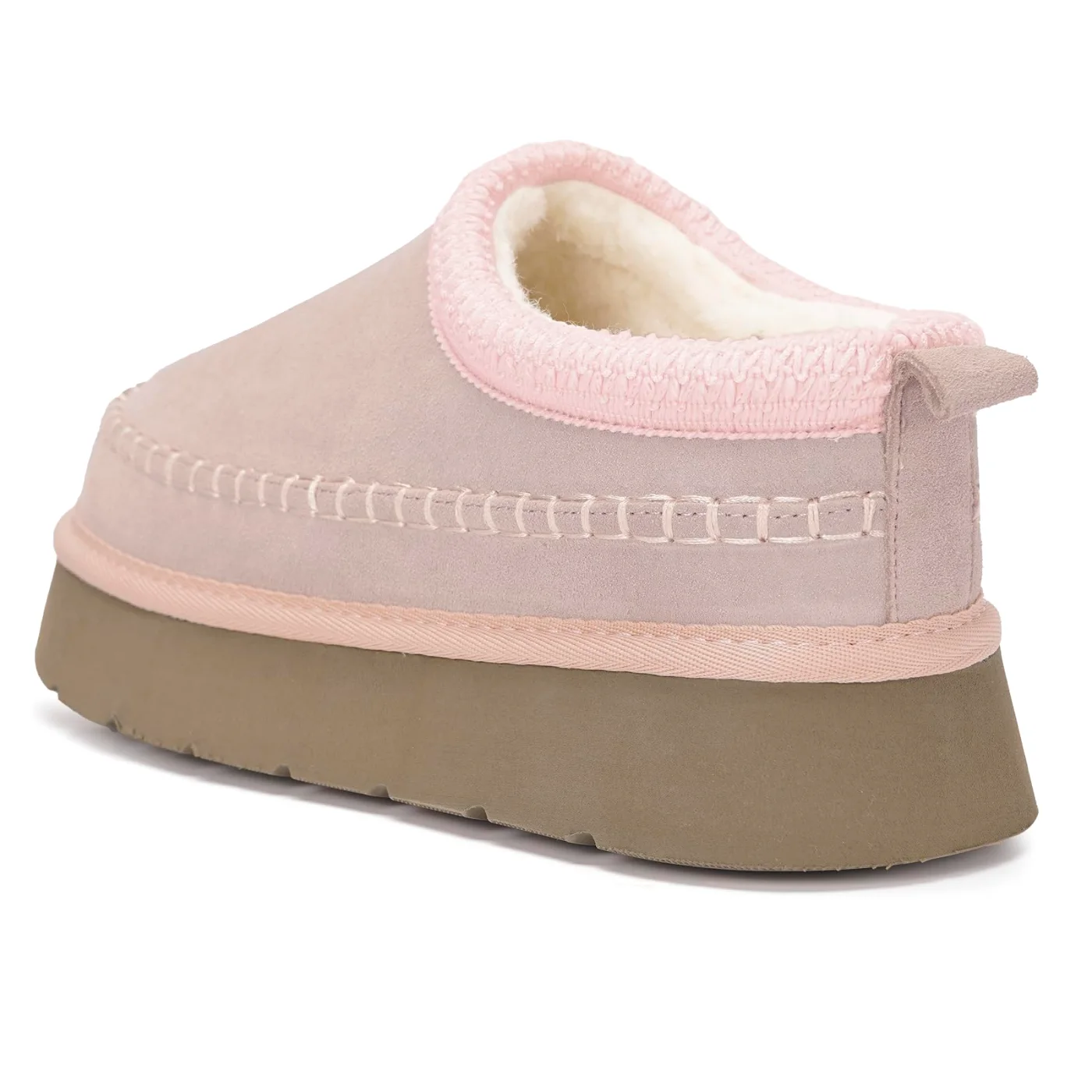 Intini platform mini boot slipper in pink with a faux fur collar