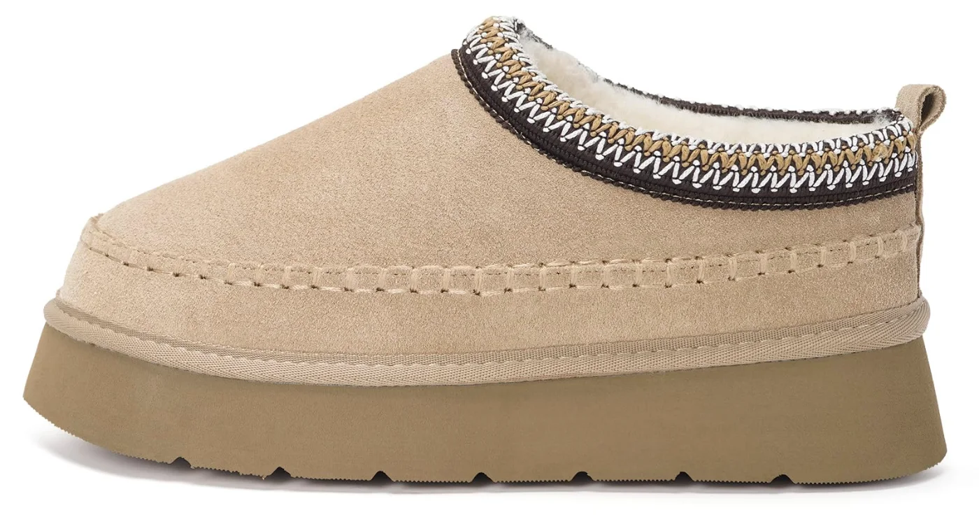 Intini Platform Mini Boot Slipper in Light Brown, worn