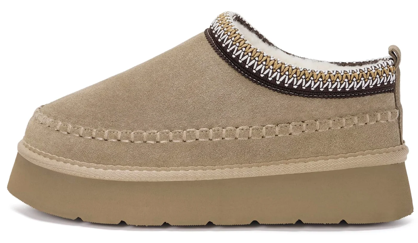 Intini Platform Mini Boot Slipper in Khaki, worn