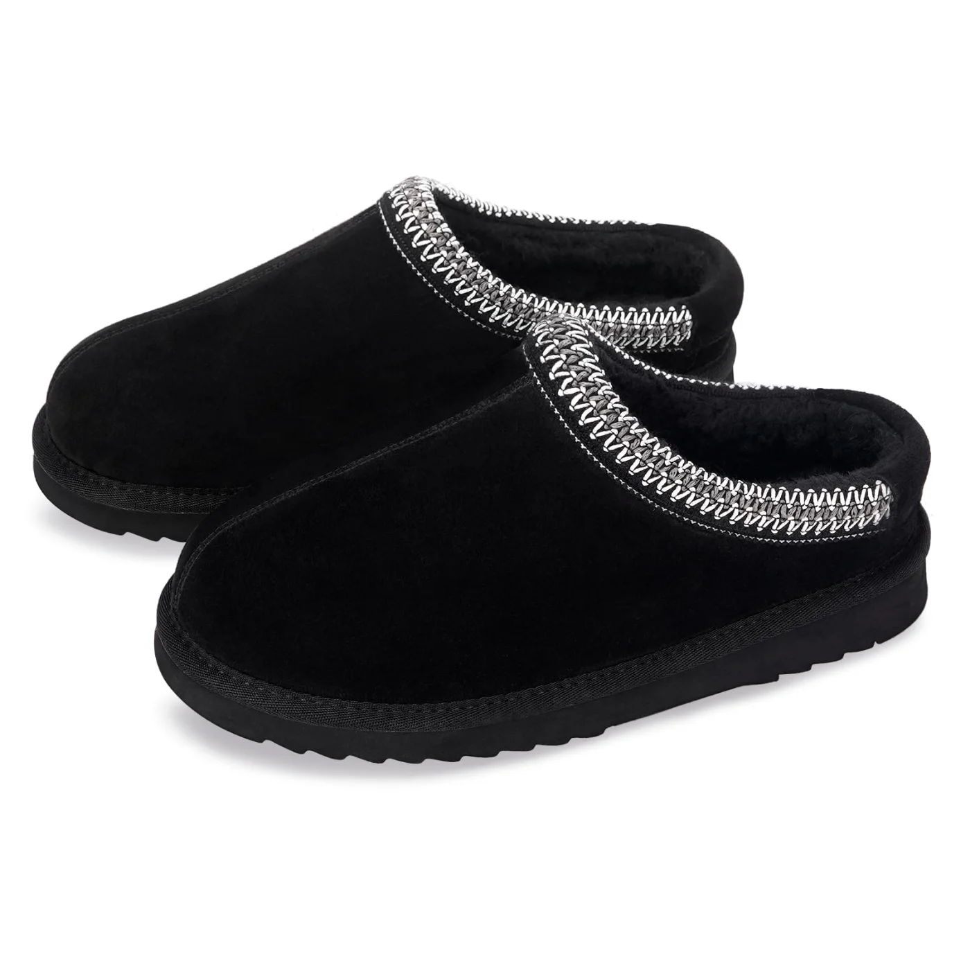 Intini Fuzzy Platform Clog Slipper in Black, worn