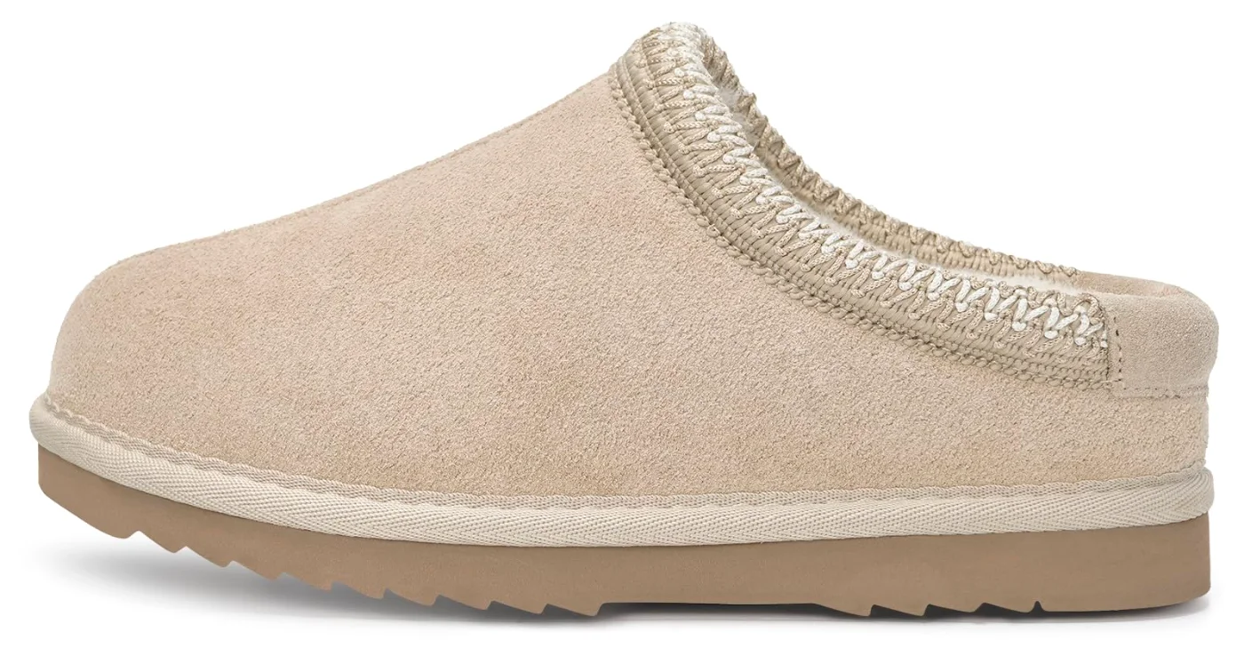 Intini Kids Fuzzy Clog Slipper in Apricot, worn