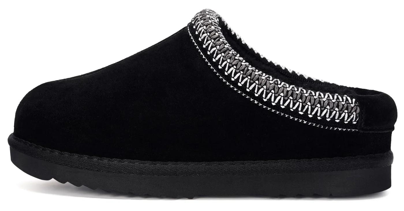 Intini Kids Fuzzy Clog Slipper in Black, worn